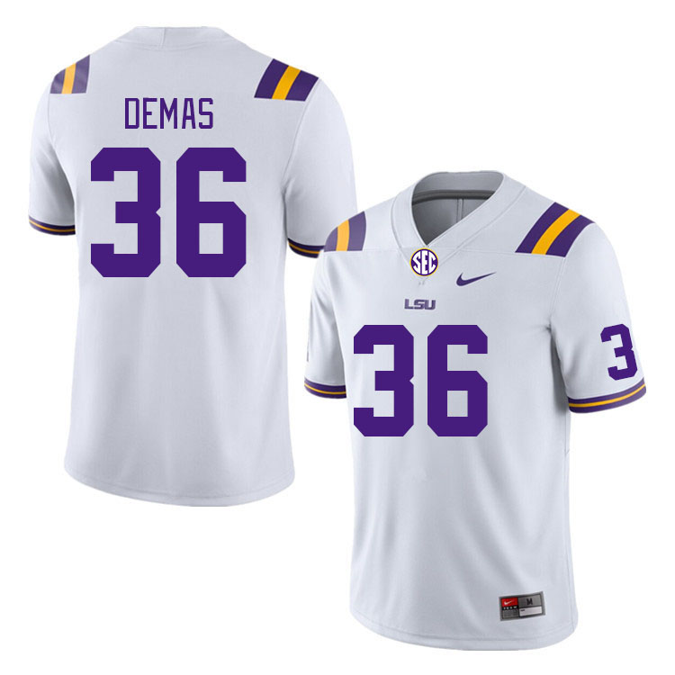 Men #36 Nick Demas LSU Tigers College Football Jerseys Stitched-White - Click Image to Close